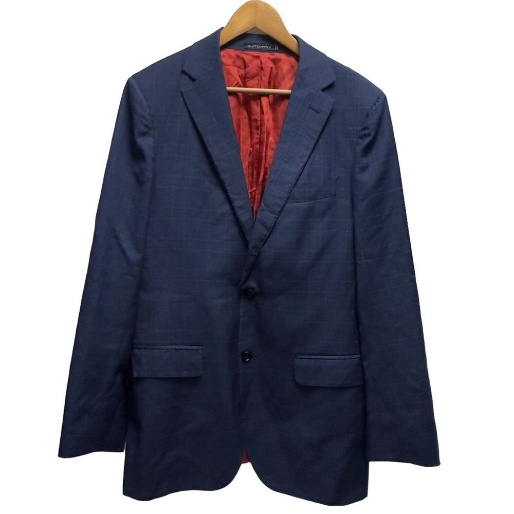 Suitsupply Carlo‎ Barbera Men's Size 42L Manhattan Blazer Jacket Blue Plaid Wool